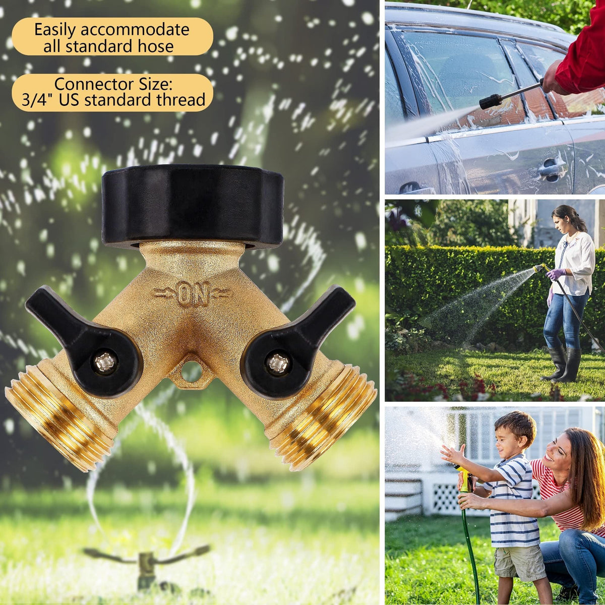 Garden Hose Splitter 2 Way Heavy Duty Brass Connector Tap Y Splitter