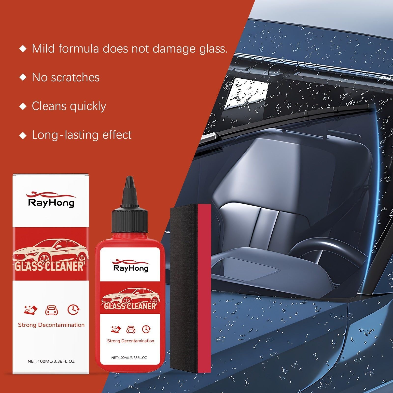 Car Cleaning Glass Oil Film Remover, Waterproof Windshield Cleaner, Deep Stain Removal ,1 set