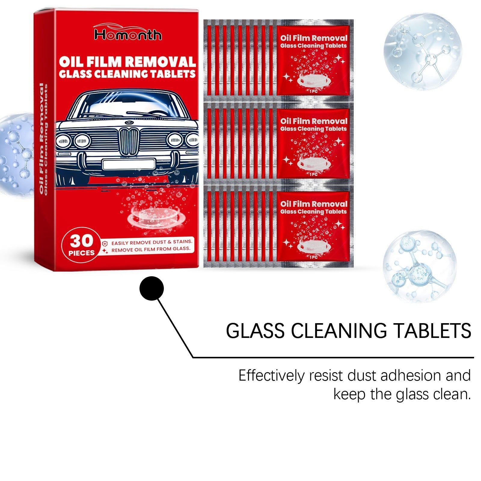 Car Oil Film Cleaning Sheets, Rain & Fog Glass Cleaner, Easy Windshield Shine ,30pcs