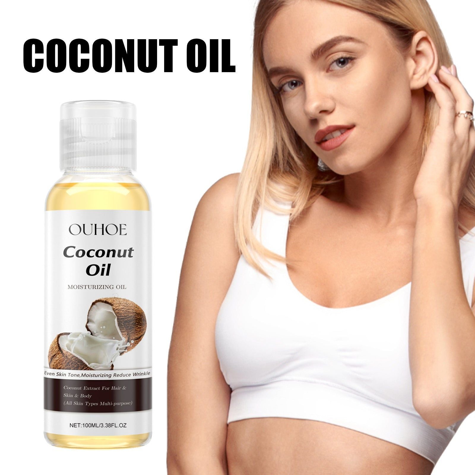 Coconut Essential Oil for Moisturizing and Replenishing Skin, Hair, Brightening, Hydrating ,100ml