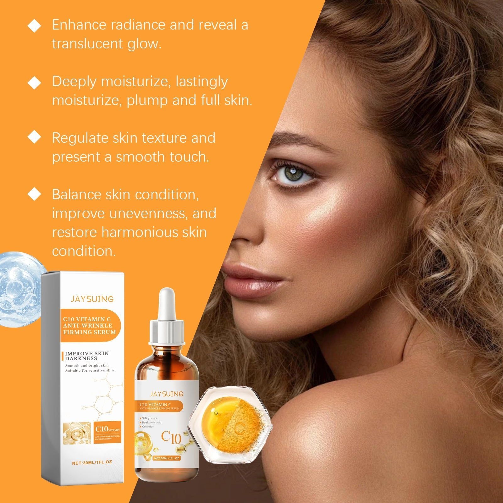 C10 Facial Essence, Hydrating Moisturizer, Brightening, Skin Firming, Anti-Aging ,30ml