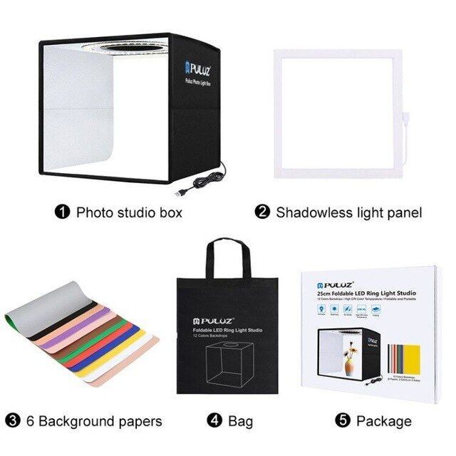 Folding Light Box for Photographic Studio, 25cm, Small Light Box for Photography