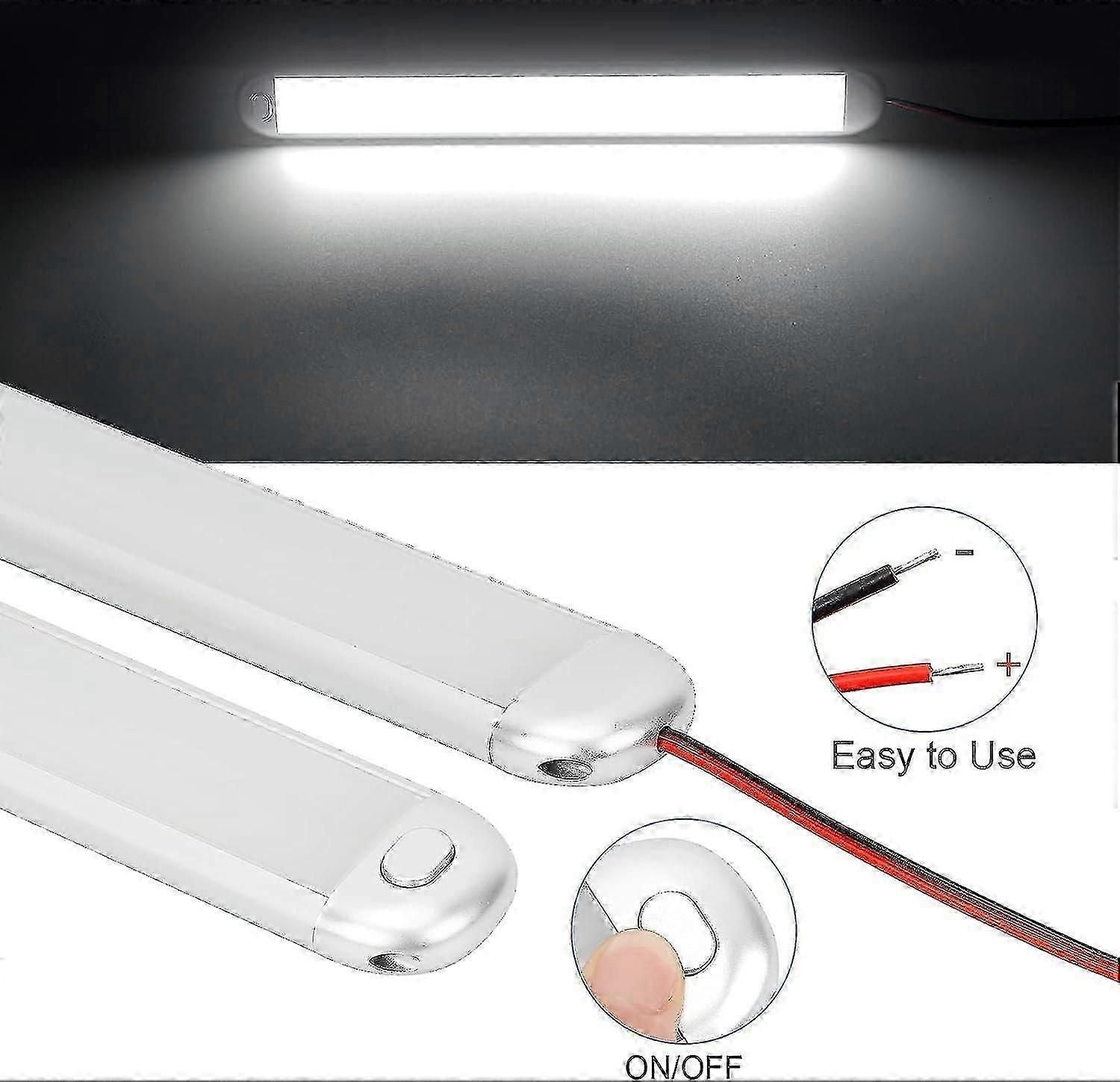 12V LED Strip Lights for Caravan Campervan - 2pcs 6000K Natural White Interior Lighting with On/Off Switch