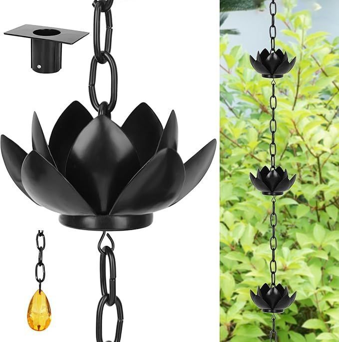 Oak Leaf Lotus Rain Chain for Outdoor Gutters 5 Cups Rain Chain