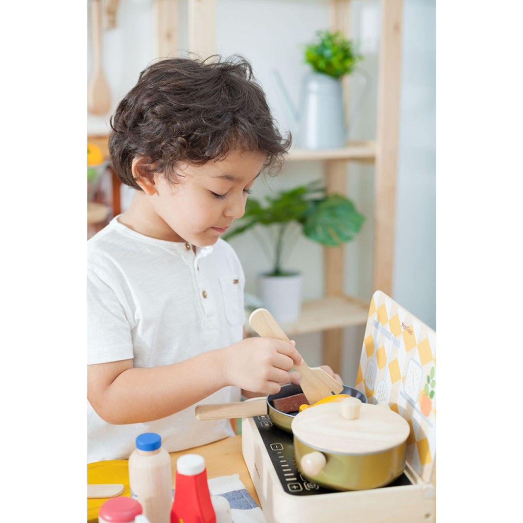 PlanToys Cooking Utensil Set — Wooden Kitchen Tools