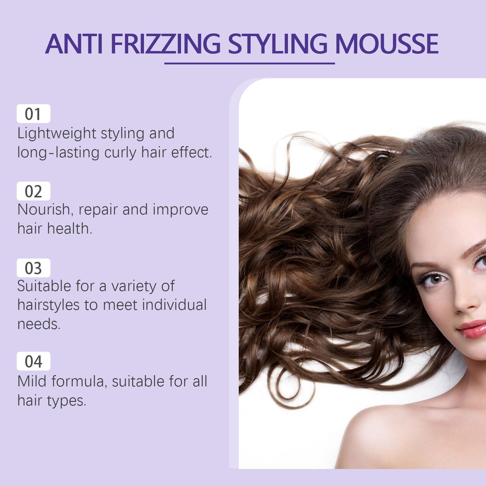 Curling Mousse for Voluminous, Shiny, Healthy Hair, Hair Styling, Easy to Use ,100ml