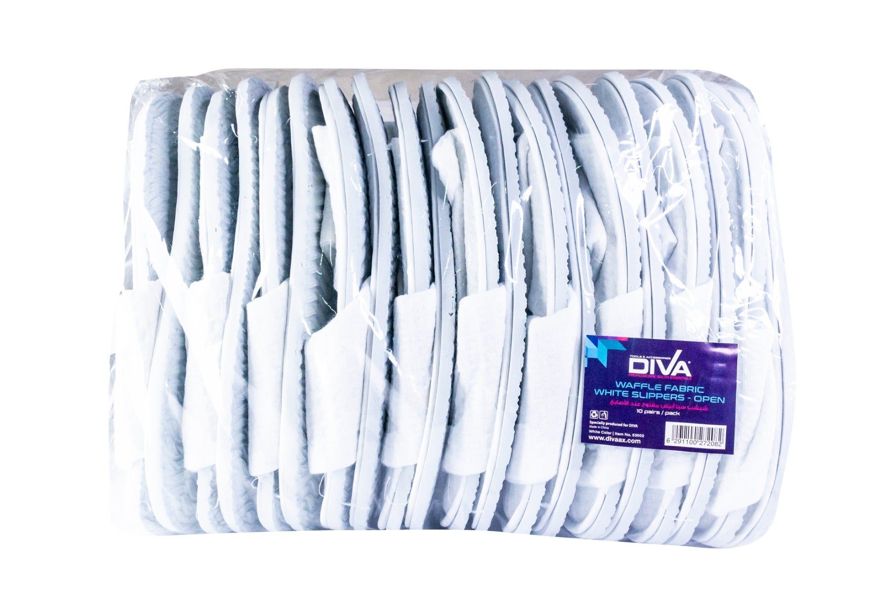 Diva Disposable Slippers Waffle Fabric Open, White, 10pcs/Pack