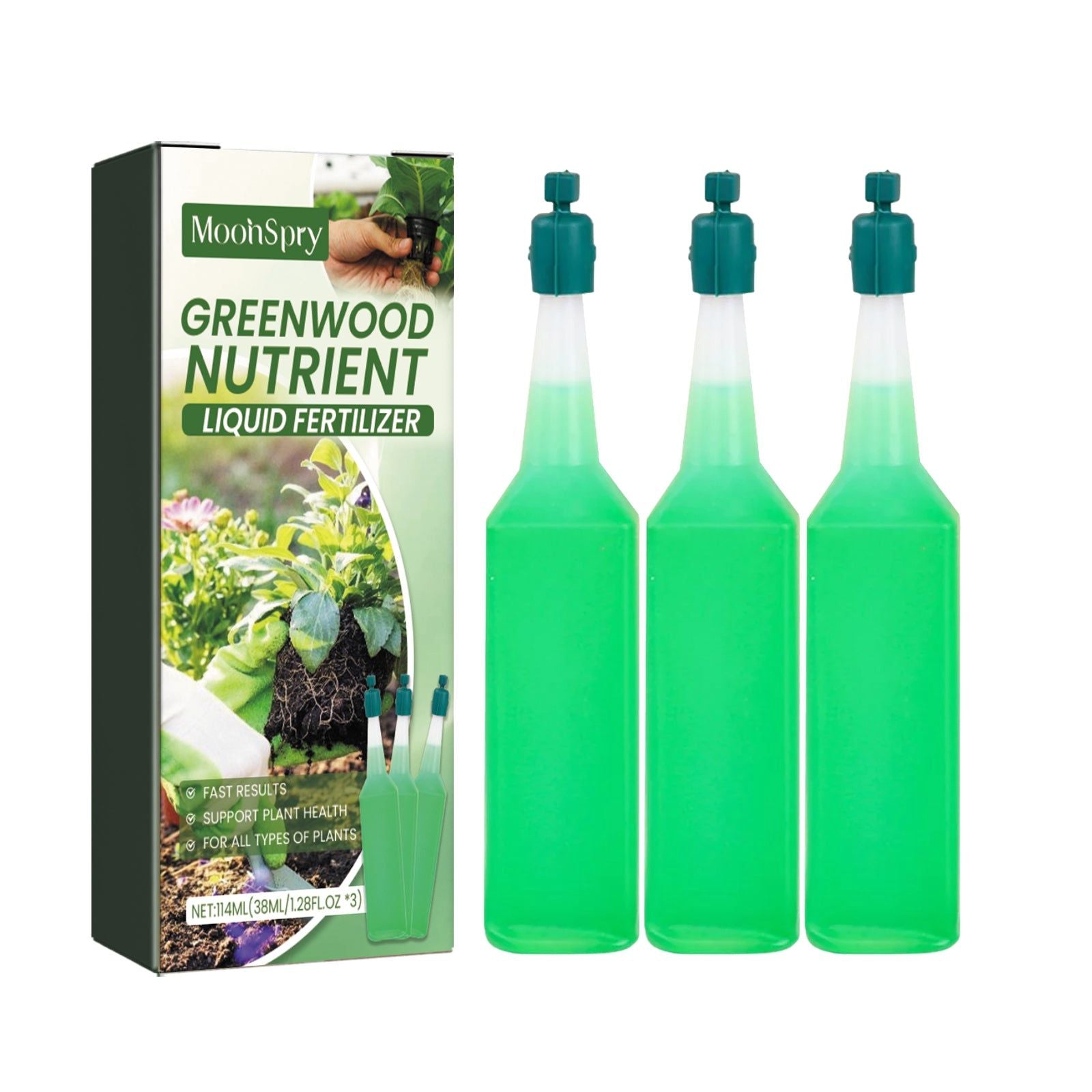 Boost Plant Growth with Green Wood Nutrient Liquid Fertilizer, Trace Elements for Healthy Roots ,38ml*3pcs