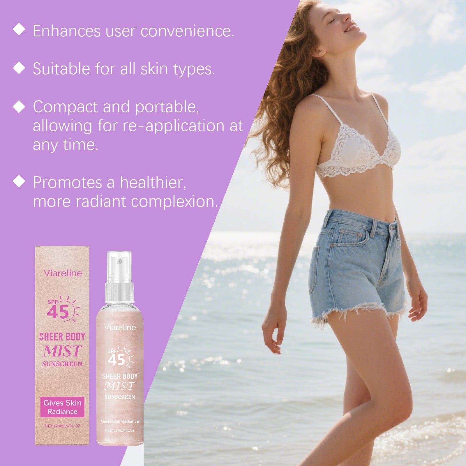Body Flash Sunscreen Spray, Hydrating Glow, Waterproof UV Protection ,120ml