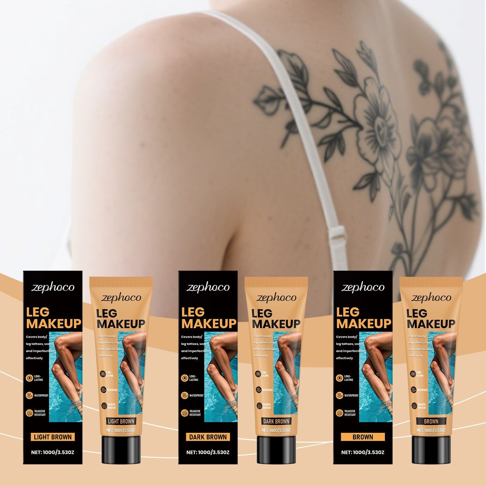 Dark Brown Tattoo Concealer, Long-Lasting Body Makeup, Cover Scars and Tattoos ,100g