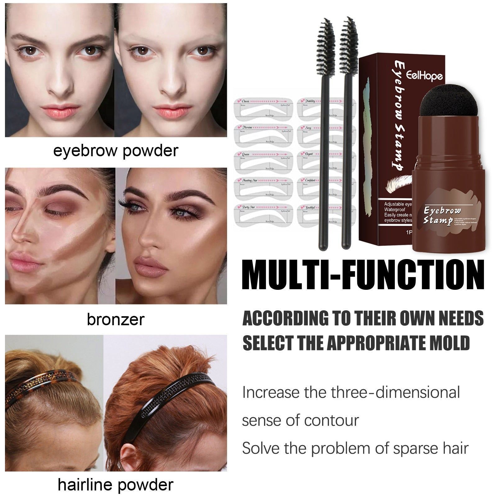 Brow Print Set Dark Brown, Waterproof, Natural, Quick Contouring, Perfect for Sparse Eyebrows ,1set