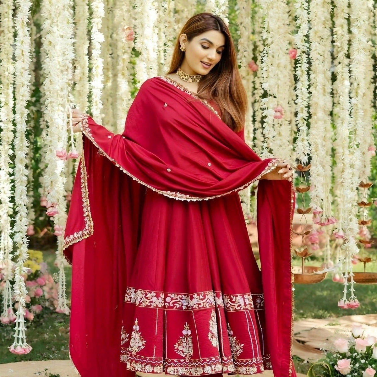 Fab Zone Designer Anarkali Gown With Thread-Sequins Embroidery Work For Women