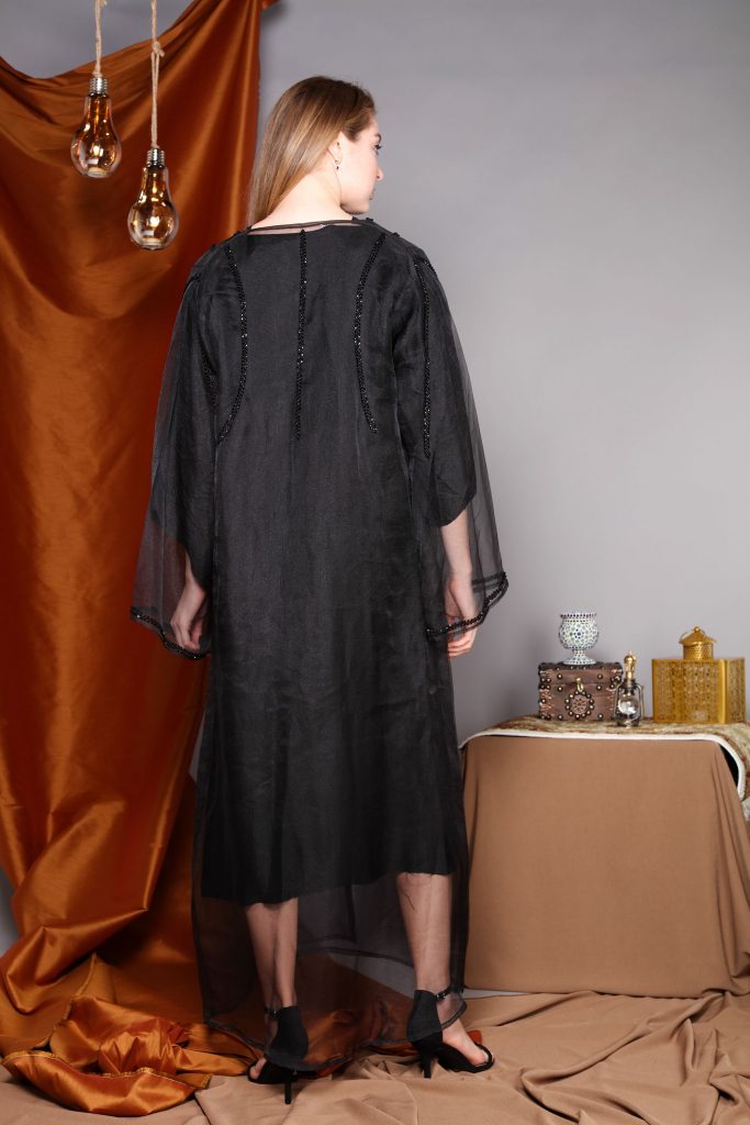 MOiSTREET Organza Front Open Embroidery Abaya