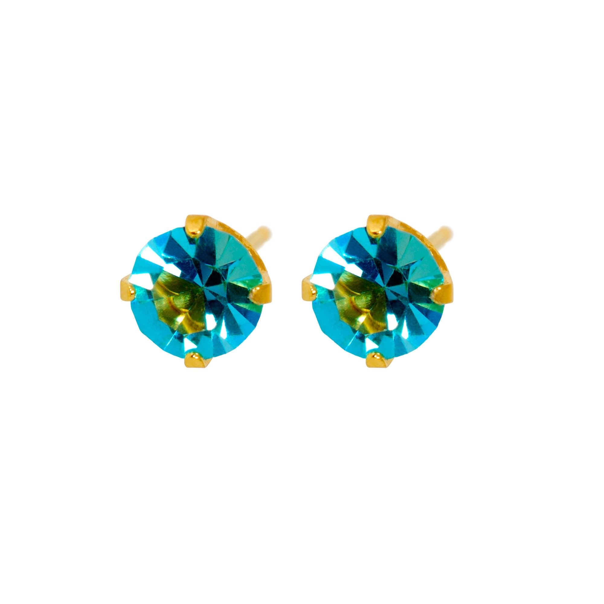 Caflon Fashion Sense Gold Plated Aquamarine Tiffany Earring, 5mm