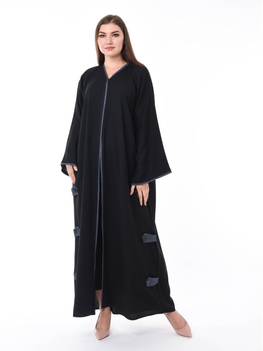 MOiSTREET Black Abaya with blue borders