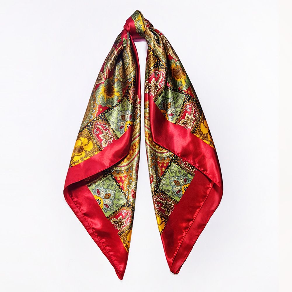 4Pcs Satin Silk Paisley Square Scarf Set for Women 90cm
