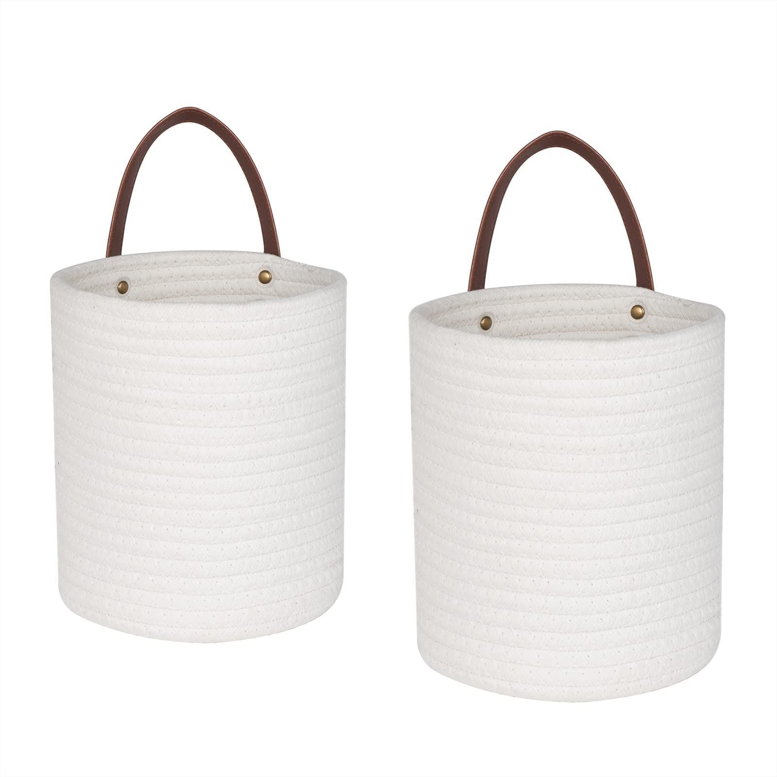 2 Pack Wall Closet Hanging Cotton Rope Storage Baskets