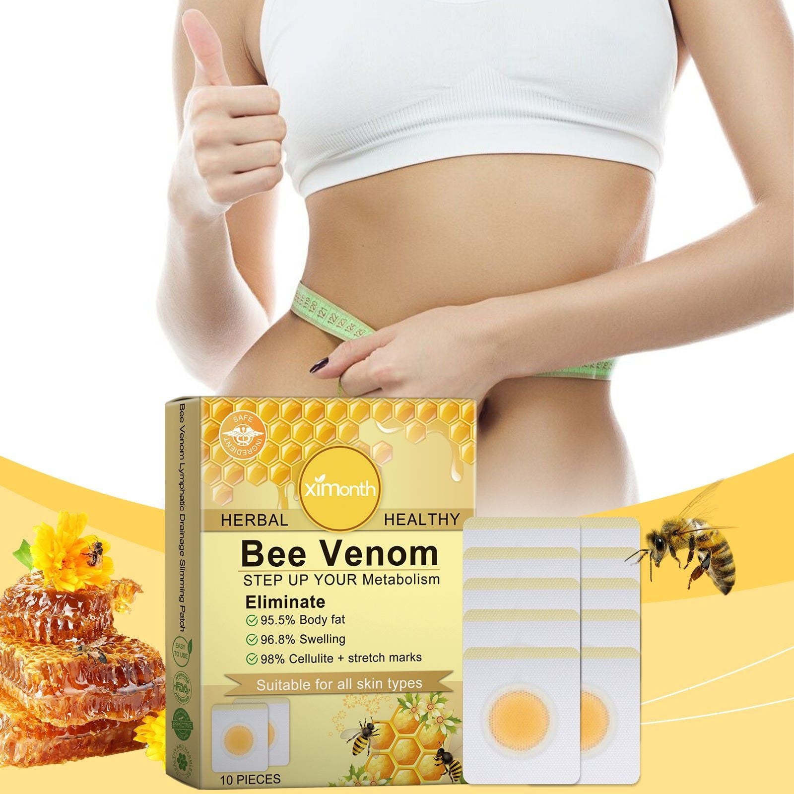 Bee Venom Slimming Patch, Body Shaping, Fat Burner, Water Retention, Natural Detox ,10pcs