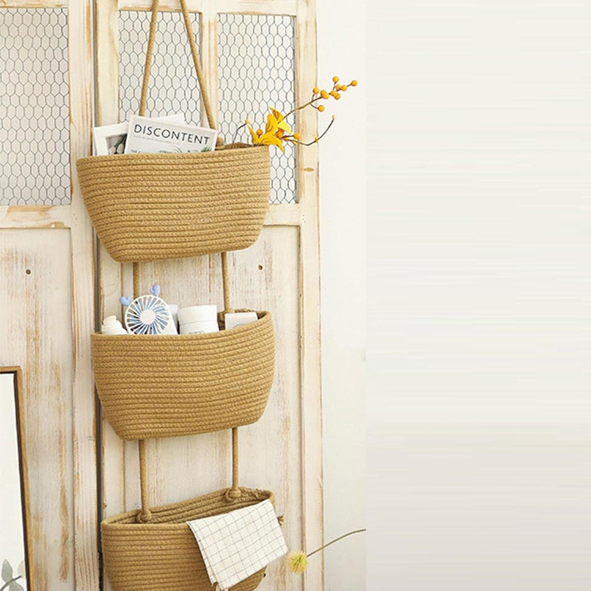 3 Tier Door Hanging Basket Woven Cotton Wall Storage Bag Decorative Hanging Storage Basket