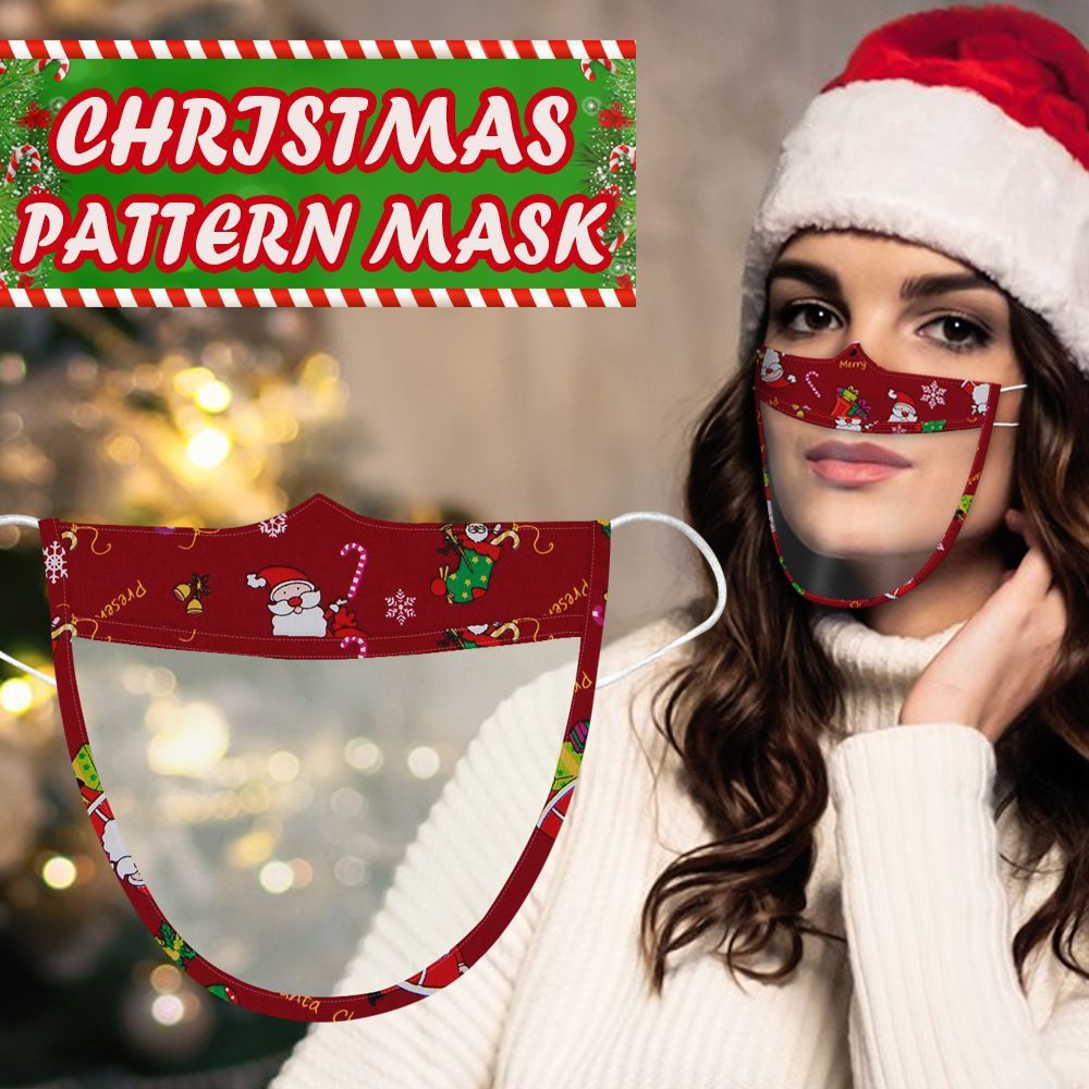 5pcs Christmas Face Mask Cover Washable Clear Shield Santa Claus Elk Pattern Face Visor