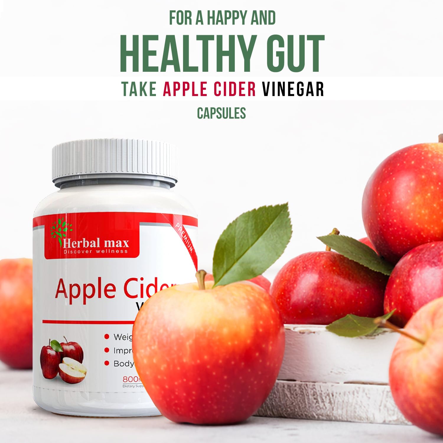 Herbal max Organics Apple Cider Vinegar, 30 Veg Capsules (800mg)