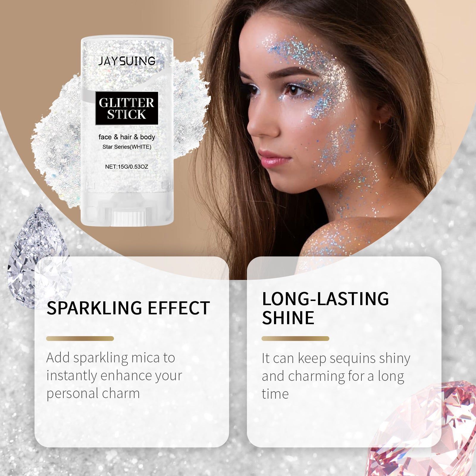 Dazzling White Highlight Stick, Glitter Face Body Collarbone, Party Makeup, Performance, Sensitive Skin ,15g