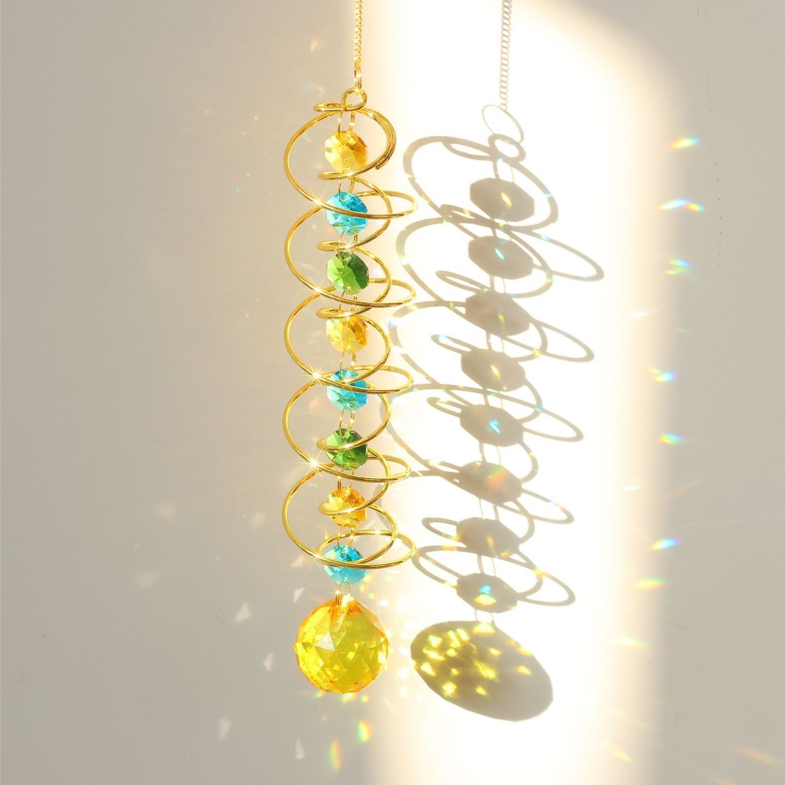 Suncatcher Wind Spinner Gazing Ball Spiral Tail Crystal Sun Catchers with Seven Chakra Beads