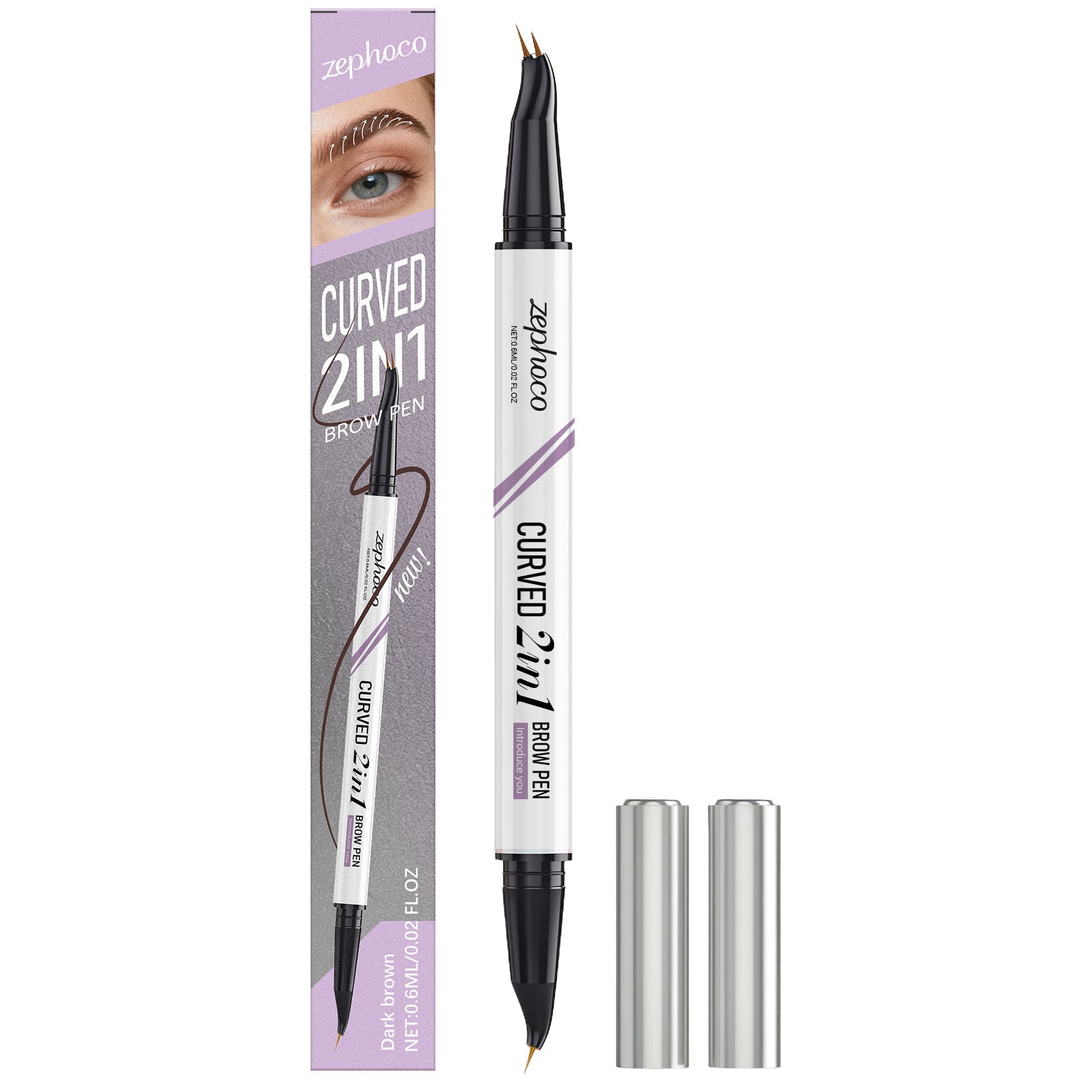 Dark Brown Double-Ended Eyebrow Pencil, Natural, Long-Lasting, Precise Shaping ,0.6ml
