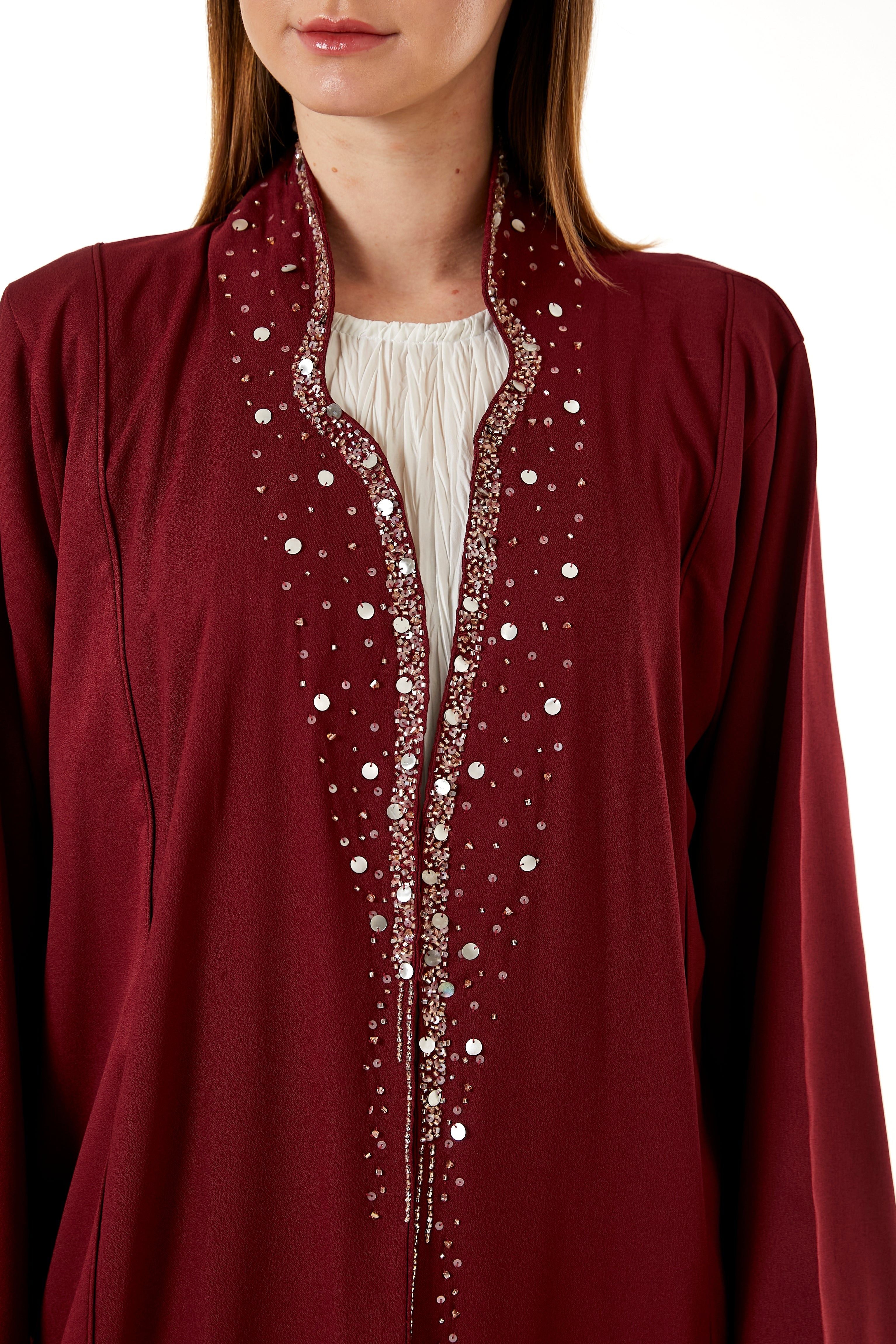 MOiSTREET Red Indonesian Crepe Hand Embellished Abaya