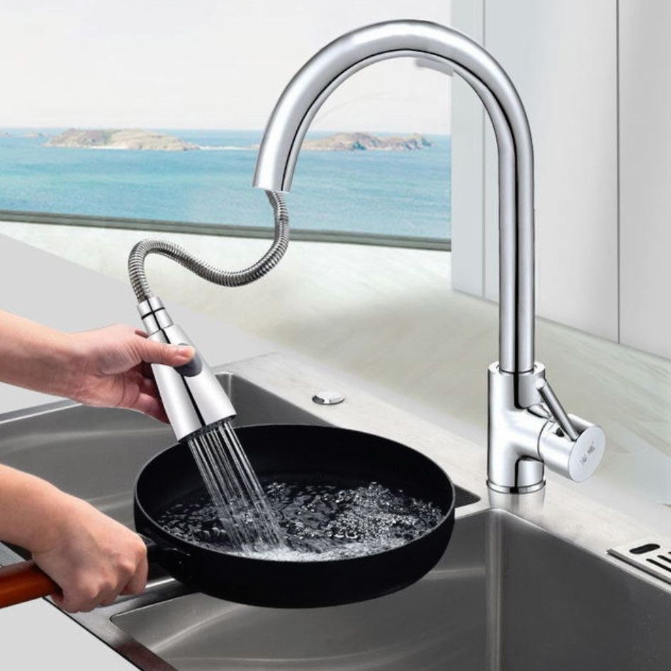 Kitchen Pull-out Faucet, Style:Stainless Steel Black Stainless Steel Black