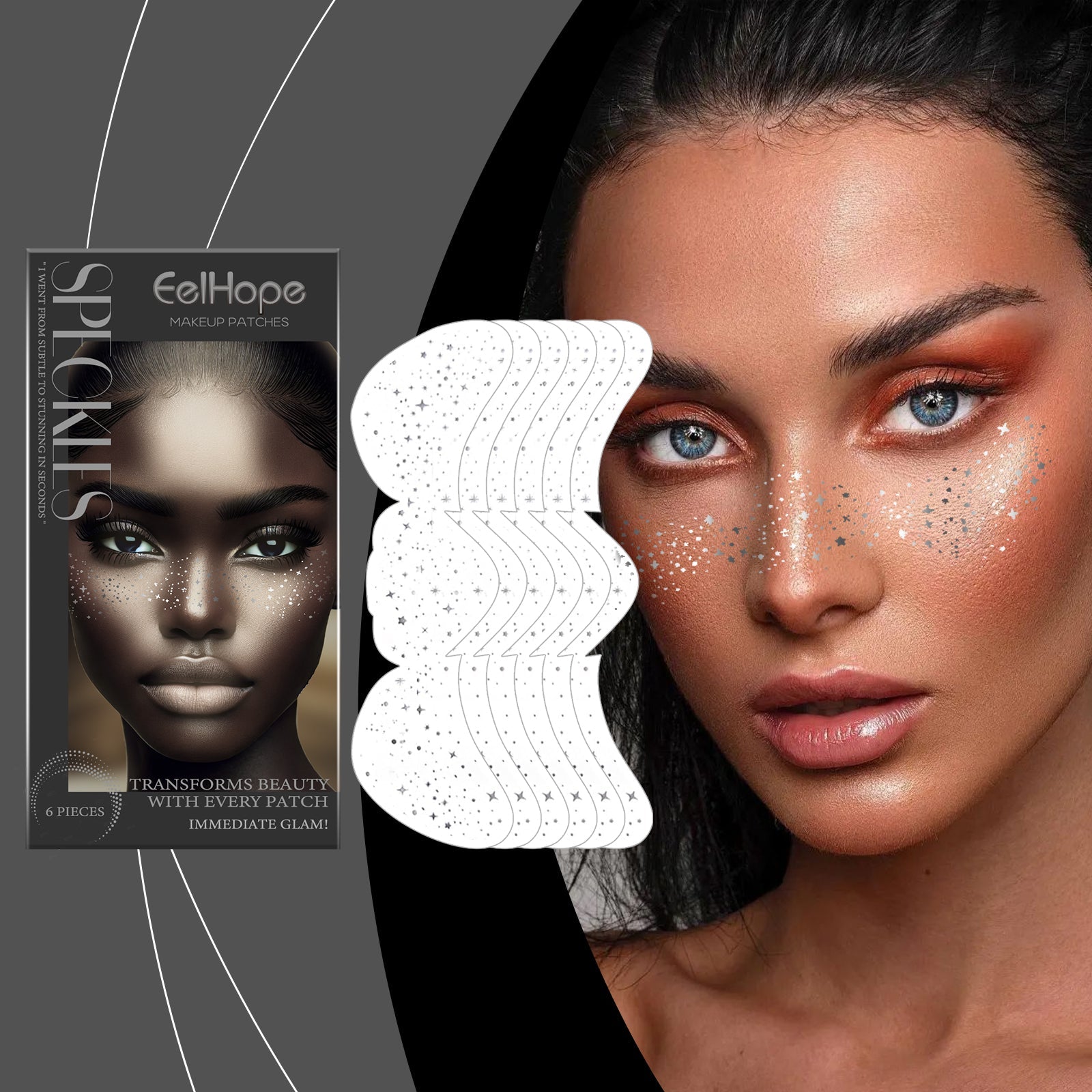 Cosmetic Patch Glitter Freckle Tattoo Stickers, Waterproof Long-Lasting Contouring ,6pieces