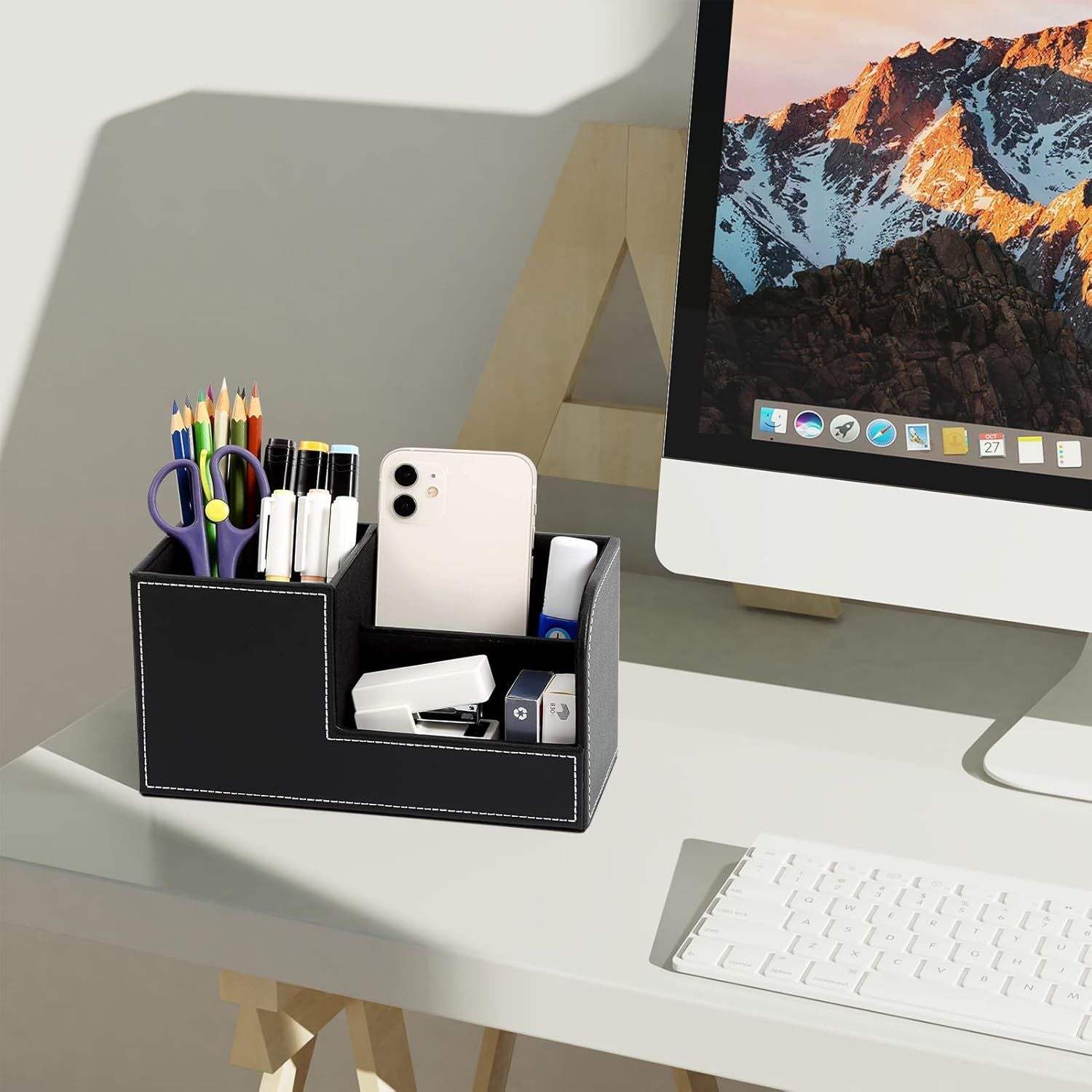 Desk Organizerp PU Leather Table Organizer Pen Holder Pen Box Office Supplies