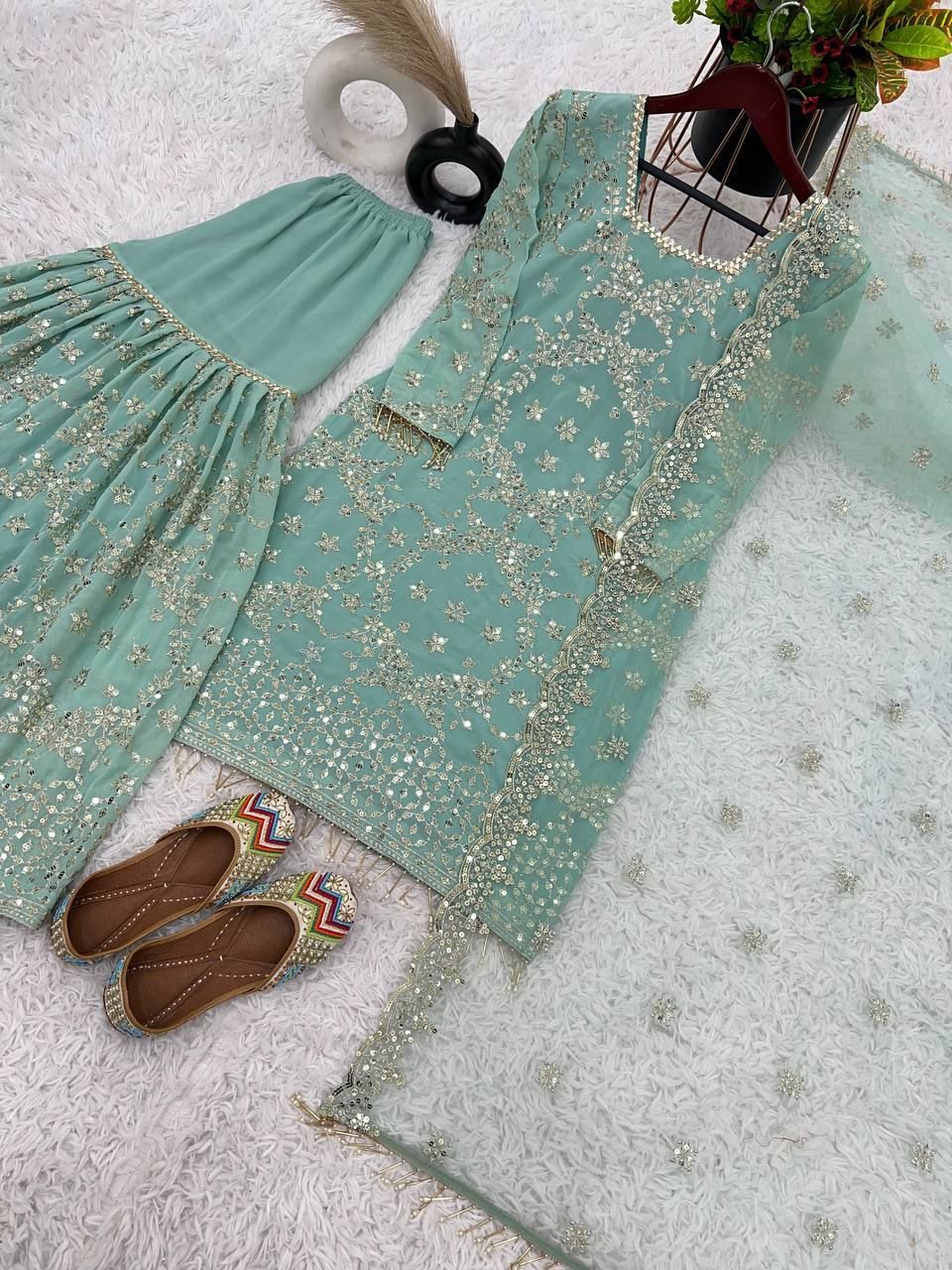 Fab Zone Beautiful Party Wear Top-Bottom And Dupatta Set