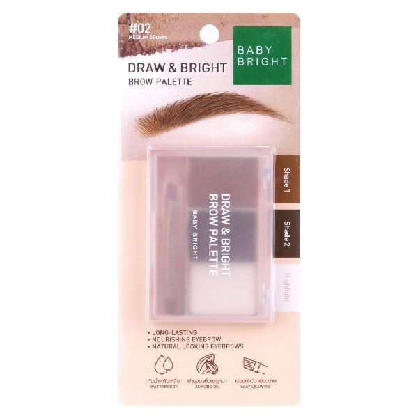 Draw & Bright Brow Palette 0.86g x 3Colors Baby Bright (M) #02 Medium Brown