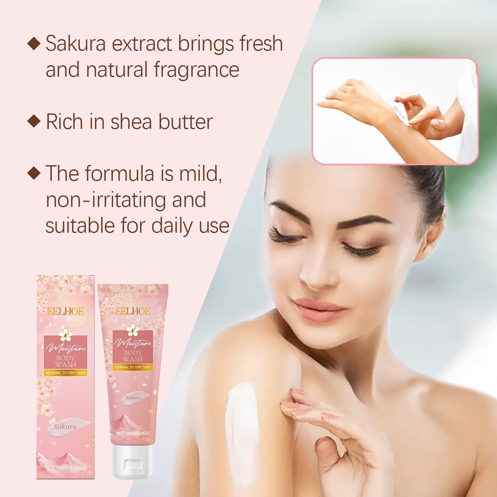 Cherry Blossom Moisturizing Shower Gel, Clean and Moisturize, Long-Lasting Soft Skin ,100g