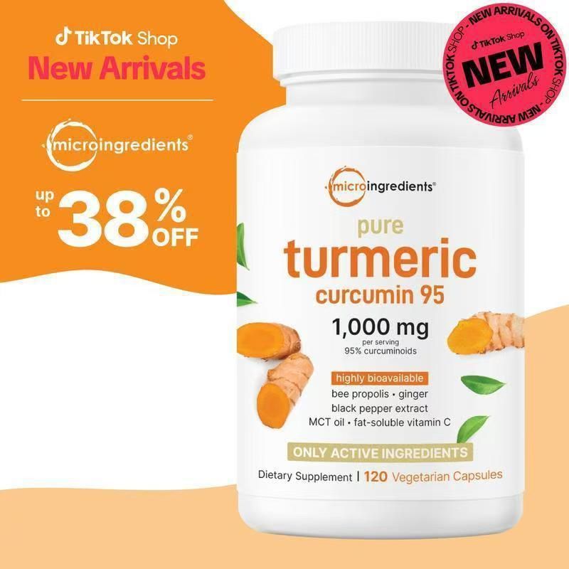 Pure Turmeric Curcumin 95 Complex 1000mg, 6‑in‑1 Supplement with Ginger, Bee Propolis, Black Pepper Extract, MCT Oil & Fat‑Soluble Vitamin C, 120 Vegetarian Capsules