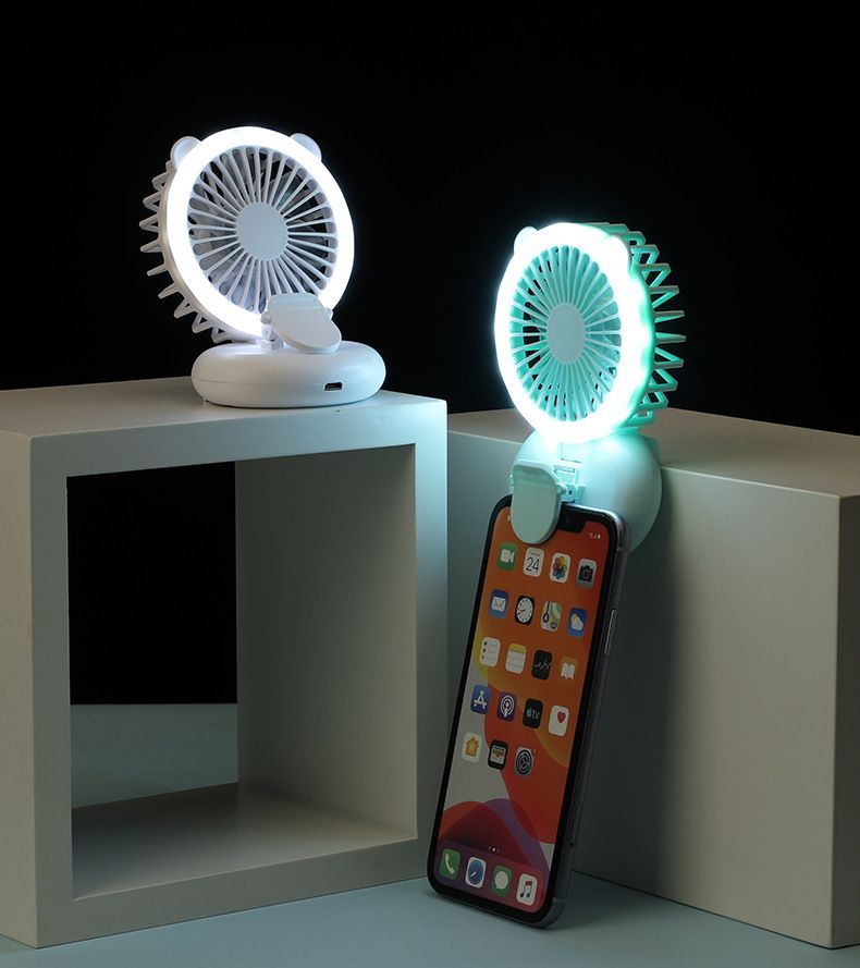 Mini Fan Portable Rechargeable Multifunction Fan Handheld Selfie Light