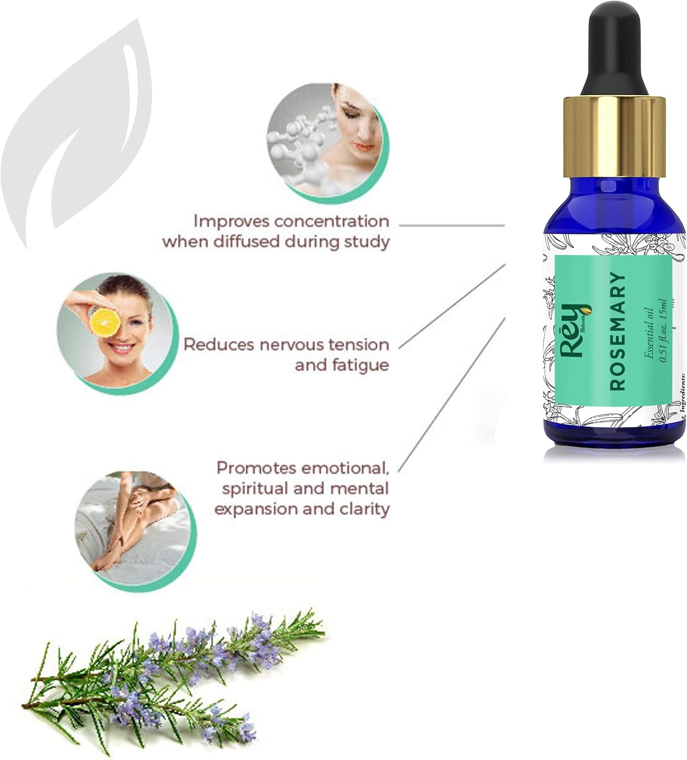 Rey Naturals Tea Tree Oil & Rosemary Oil For Hair Growth & Dandruff Control 15ML*2 (Combo)