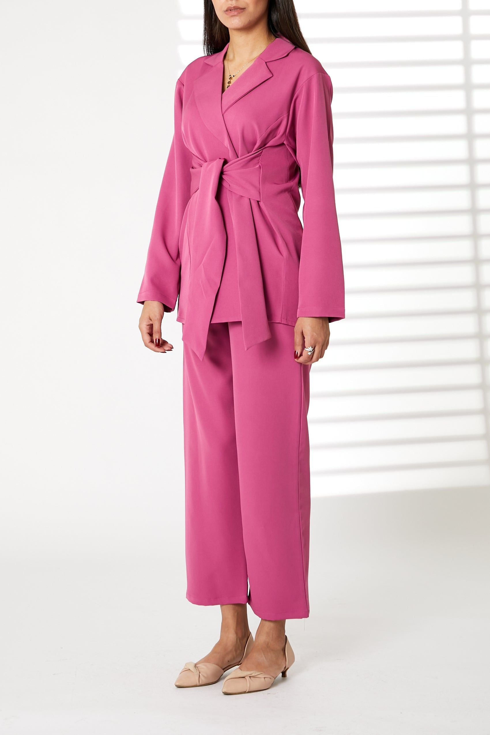 MOiSTREET Pink Barbie Crepe Fabric Blazer and Pants Set