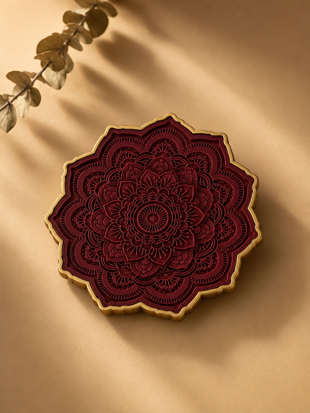 Antique Arch Handmade Porcelain Coasters – Burgundy & Gold (Set of 6)