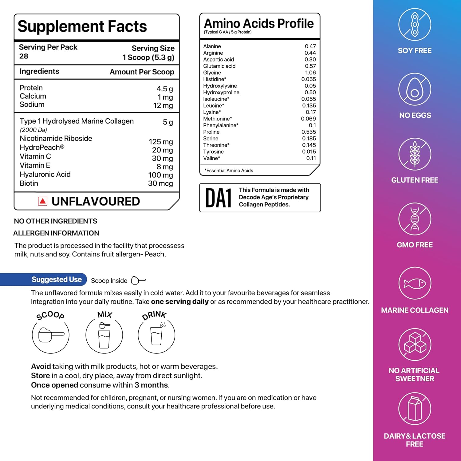 Decode Age Optiage Collagen Peptides Unflavoured 150g
