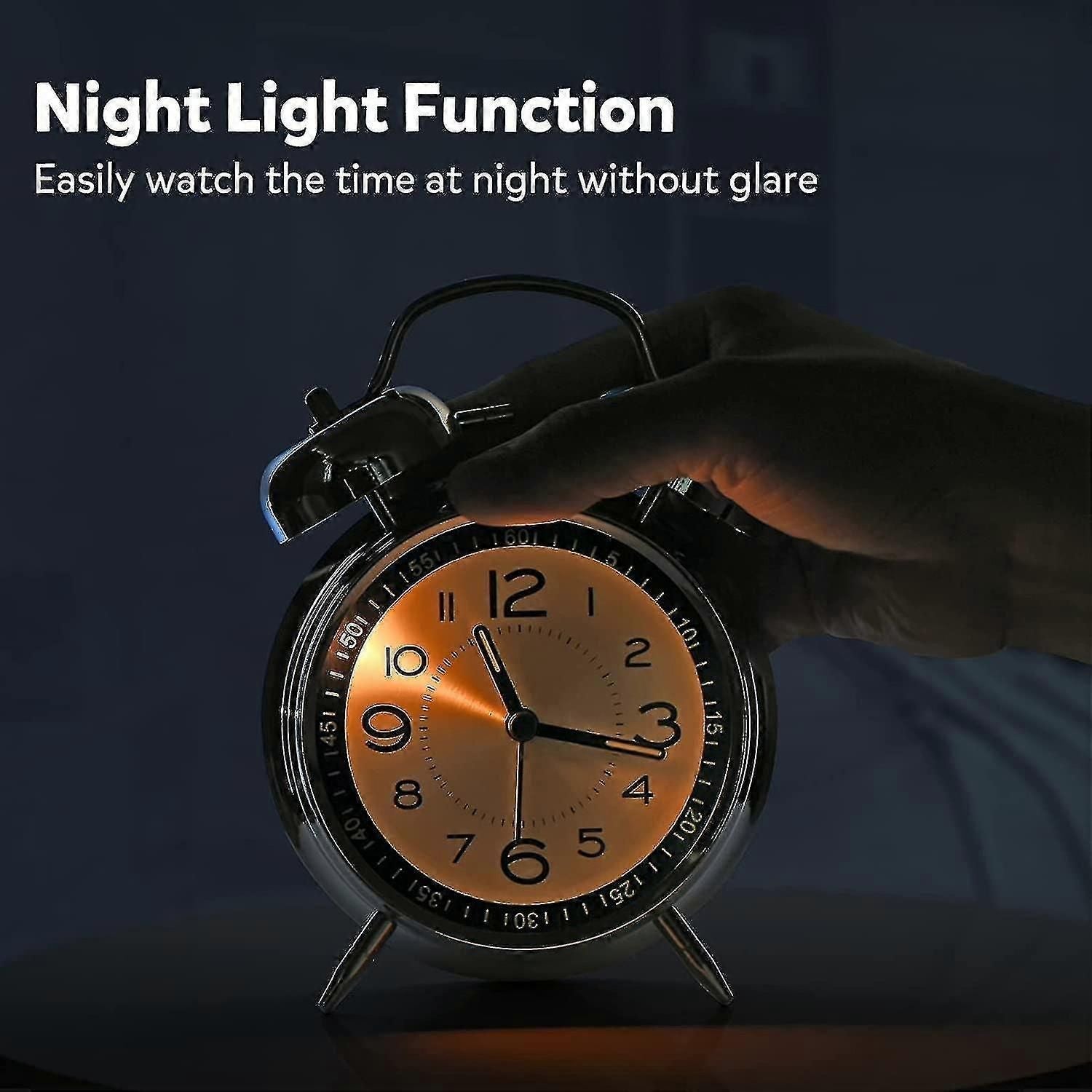 Loud Alarm Clock For Heavy Sleepers Adults,4 Inch Silent Non-ticking Quartz With Backlight,twin Bell (blue) zxin