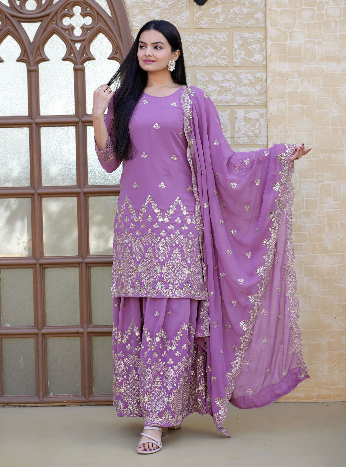 Fab Zone Women's Sharara Kurti Dress With Heavy Sequence Work