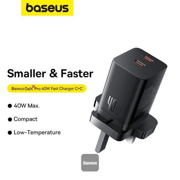 Baseus Gan5 Pro Fast Charger C-C 40W Uk Cluster Black, P10110827113-00