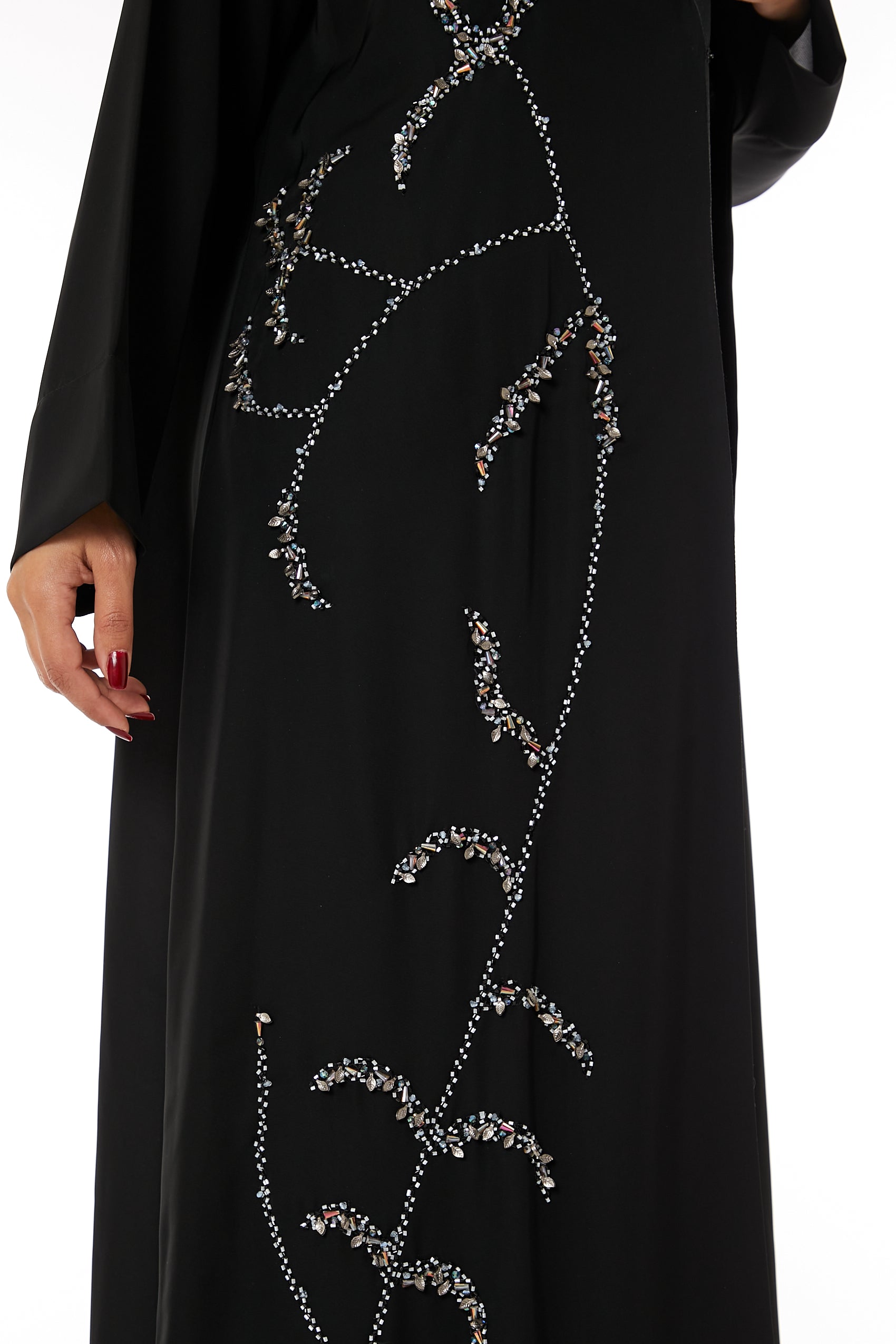 MOiSTREET Black Nida Embroidered Abaya with lapel collar