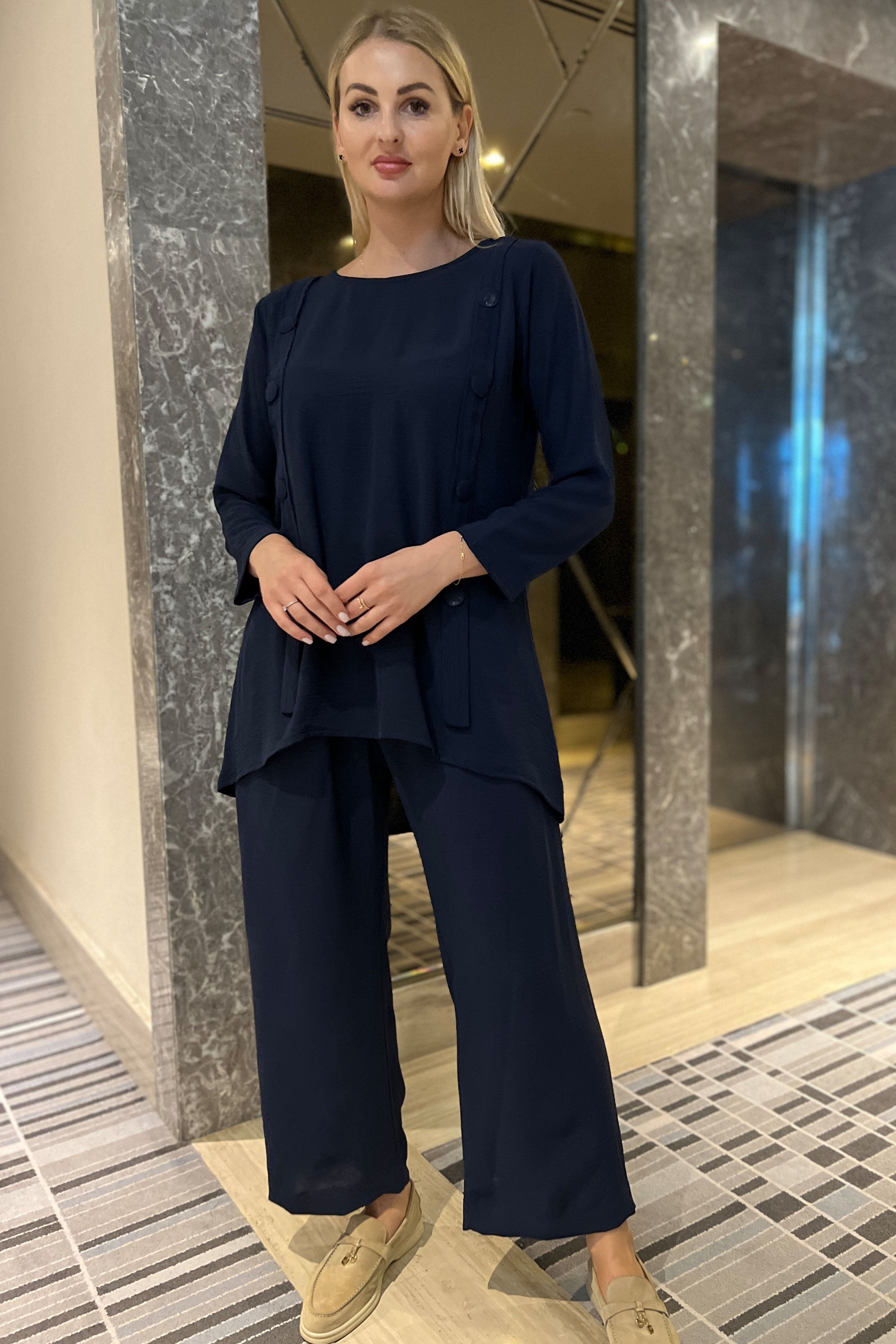 MOiSTREET Blue CEY Fabric Top And Pants Set