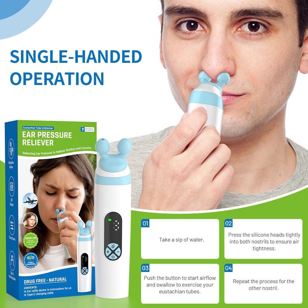 Ear Pressure Relief Device Eustachian Tube Blower Balanced Ear Pressure Improve Tinnitus for Airplane Travel