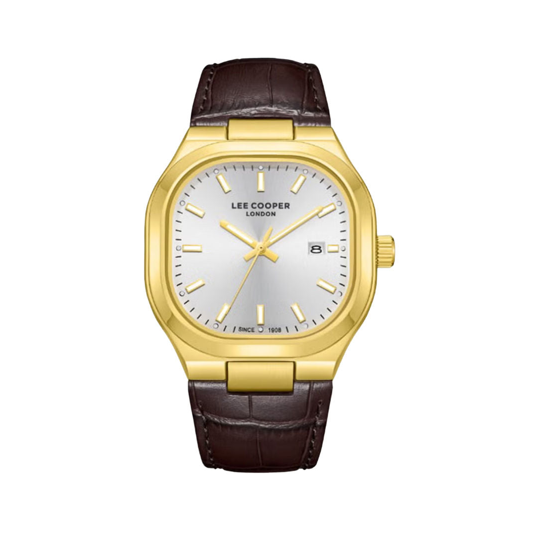 Lee Cooper Men's Analog Silver Dial Leather Band Watch, LC08179 Series