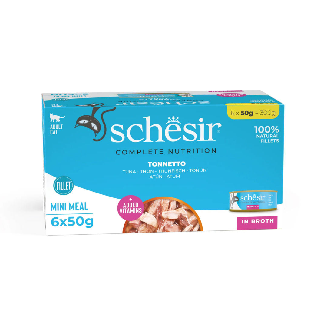 Schesir Complete & Balanced Nutrition Wet Cat Food in Broth Can Tuna, 6X50g