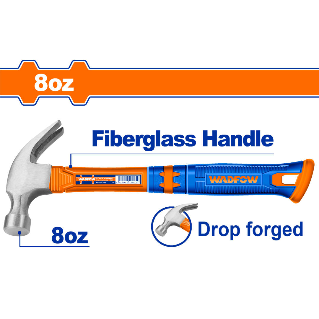 WADFOW Claw Hammer, Drop Forged 45 Steel Head, Fiberglass or Anti-Shock Handle